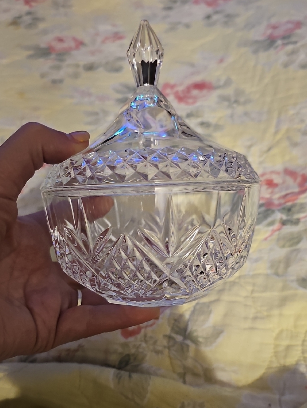 Cut Glass Crystal Candy Dish with Lid - Clear